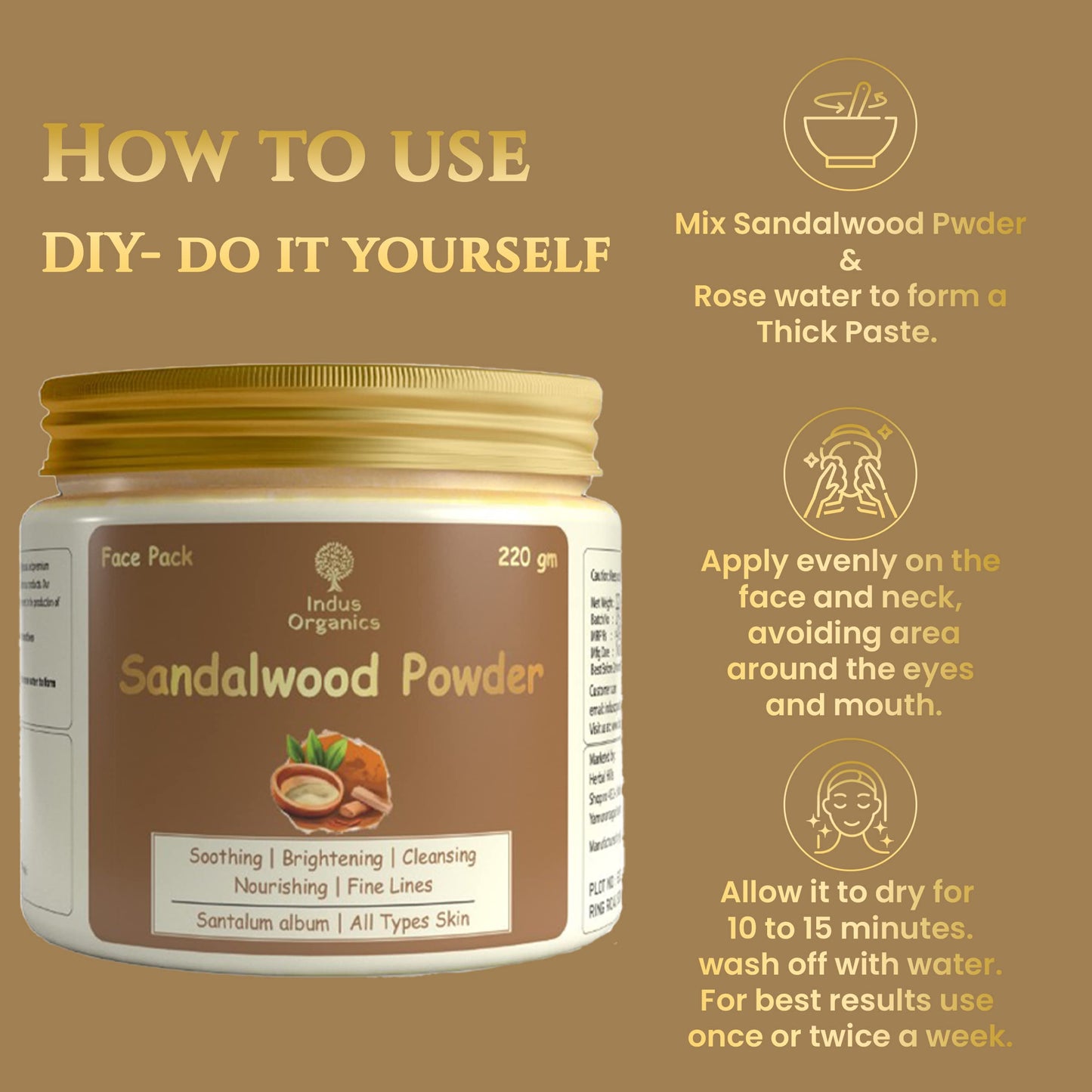 Indus Organics Sandalwood Powder 220gm for De Tan, Glowing skin, Oil Control, Fades Acne Scars & Ageing Marks | Chandan Powder | Sandalwood powder for face pack |