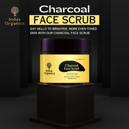 Indus Organics Charcoal Face Scrub 100gm | Tan Removal | Blackhead Remover | Exfoliate Scrub | Blackhead Whitehead Remover | Dead Skin Remover | Detan Pack I Face Scrub For Women & Men