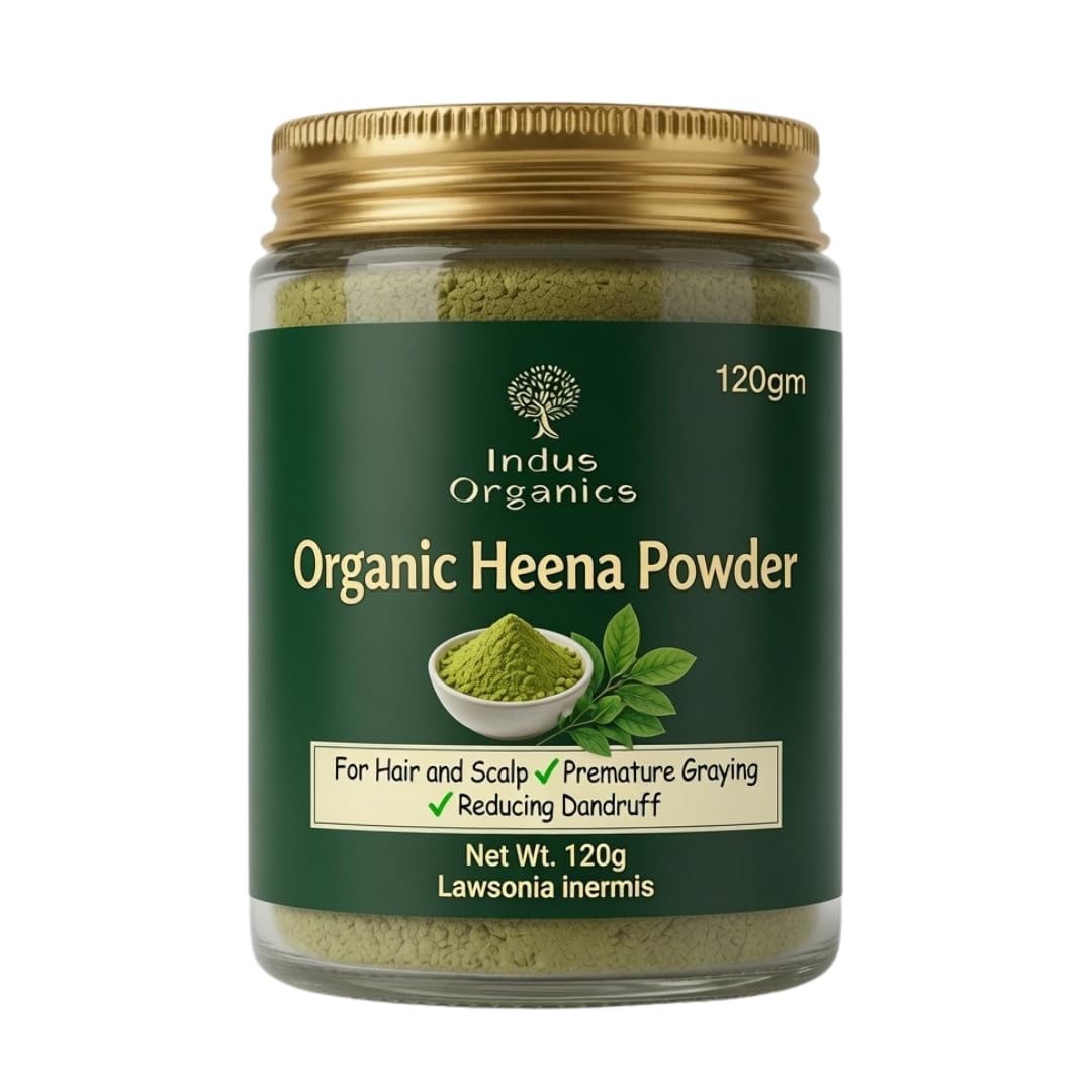 Indus Organics Heena/Henna Powder for Hair 120 gm | Mehndi | Fights Premature Greying & Long Lasting Henna | Natural Hair Dye |