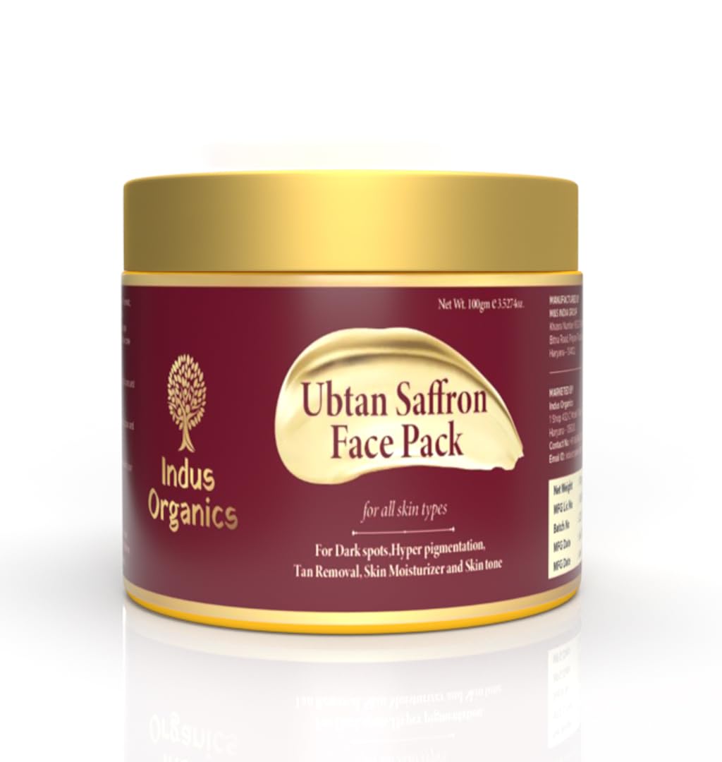Indus Organics Ubtan Saffron Face Pack/Face Mask for Glowing Skin, detan pack for tan removal & Hyperpigmentation, Dark Spots & Radiant Complexion |100 ml |
