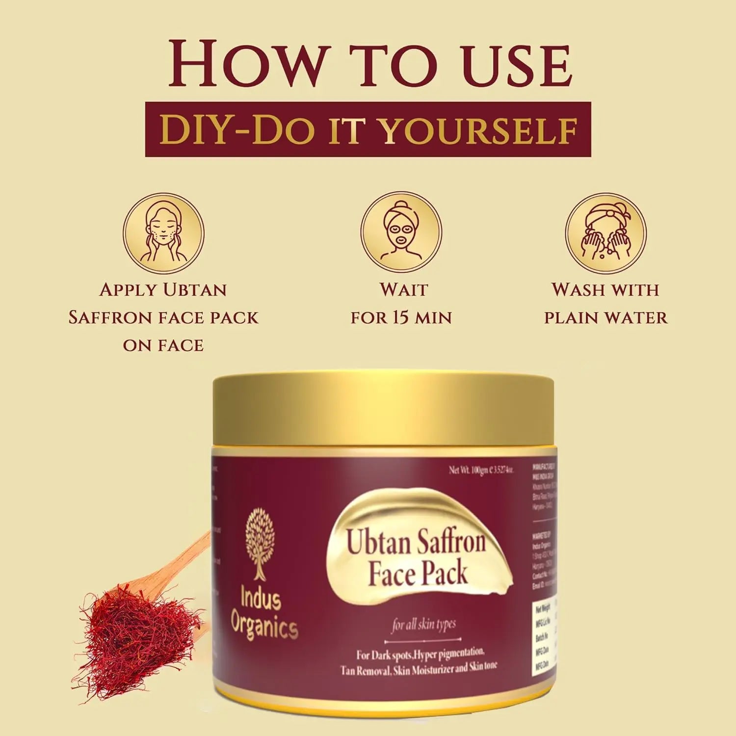 Ubtan Saffron Face Mask for Glowing Skin, for tan removal & Hyperpigmentation Indus Organics