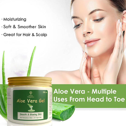 Indus Organics Aloe Vera Gel for Skin and Hair 250 ml | Hydrating, Moisturizing, Soothing Skin | Multipurpose Gel |
