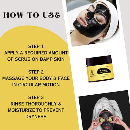 Indus Organics Charcoal Face Scrub 100gm | Tan Removal | Blackhead Remover | Exfoliate Scrub | Blackhead Whitehead Remover | Dead Skin Remover | Detan Pack I Face Scrub For Women & Men