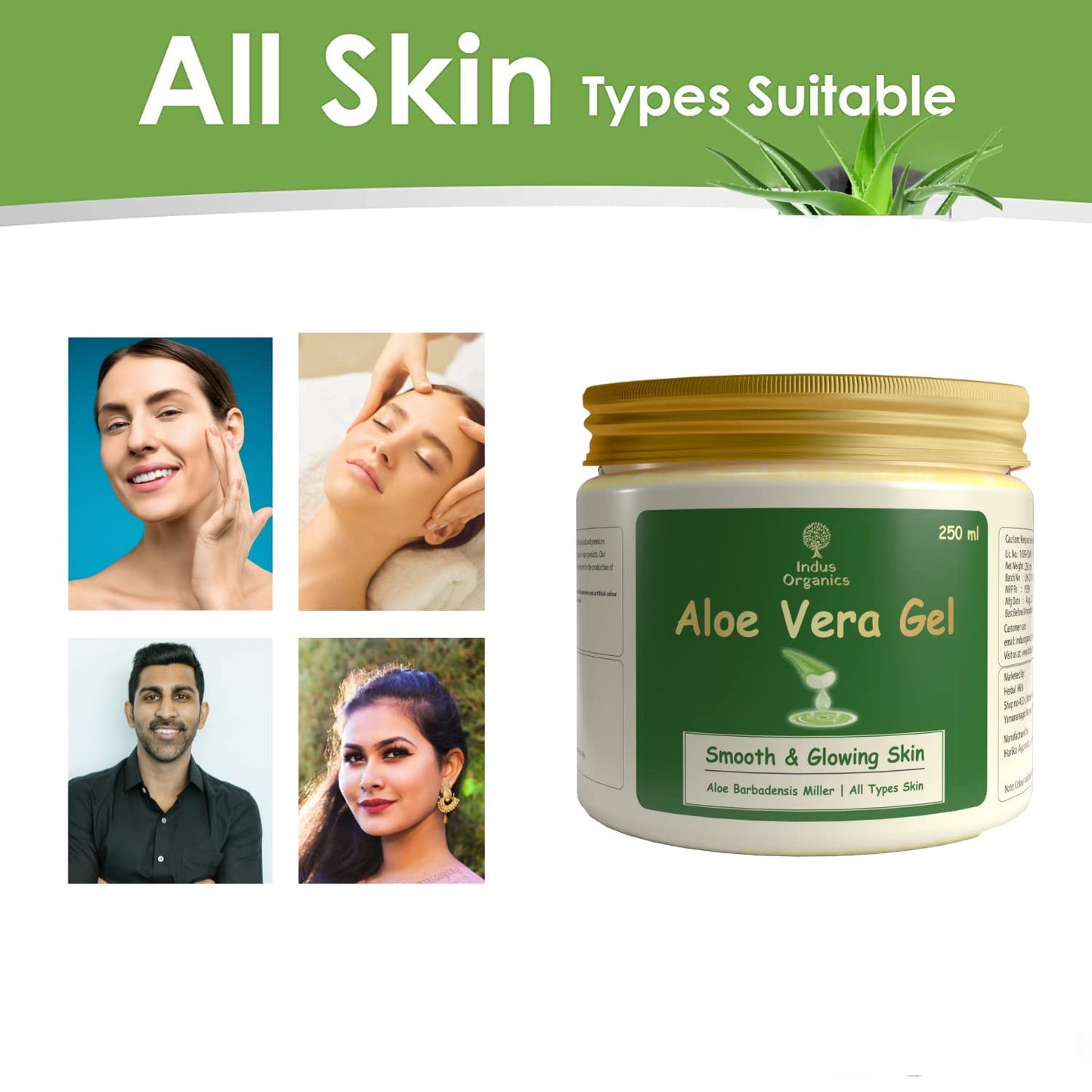 Indus Organics Aloe Vera Gel for Skin and Hair 250 ml | Hydrating, Moisturizing, Soothing Skin | Multipurpose Gel |