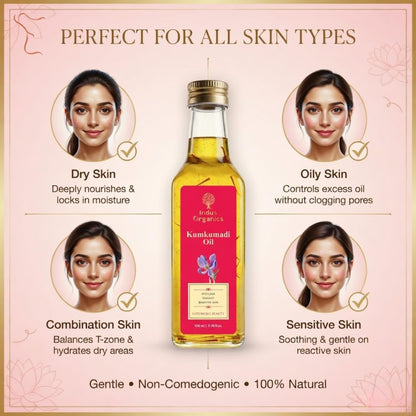 Indus Organics Kumkumadi Oil/Kumkumadi Tailam 100 ml For Glowing Skin | Help In Acne, Pimples, Pigmentation and Dark Spot | Natural Ayurvedic Face Oil | Dark Spot Removal | Enriched With Saffron, Sandalwood and Manjistha.