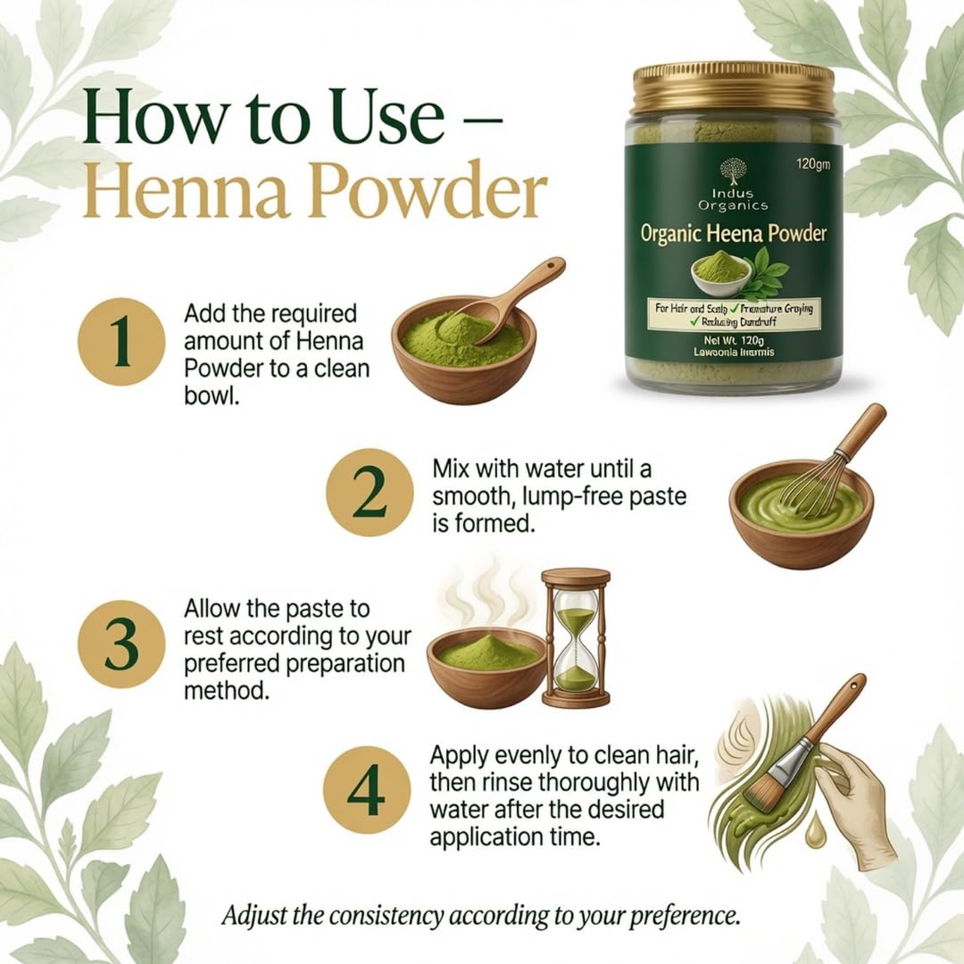 Indus Organics Heena/Henna Powder for Hair 120 gm | Mehndi | Fights Premature Greying & Long Lasting Henna | Natural Hair Dye |