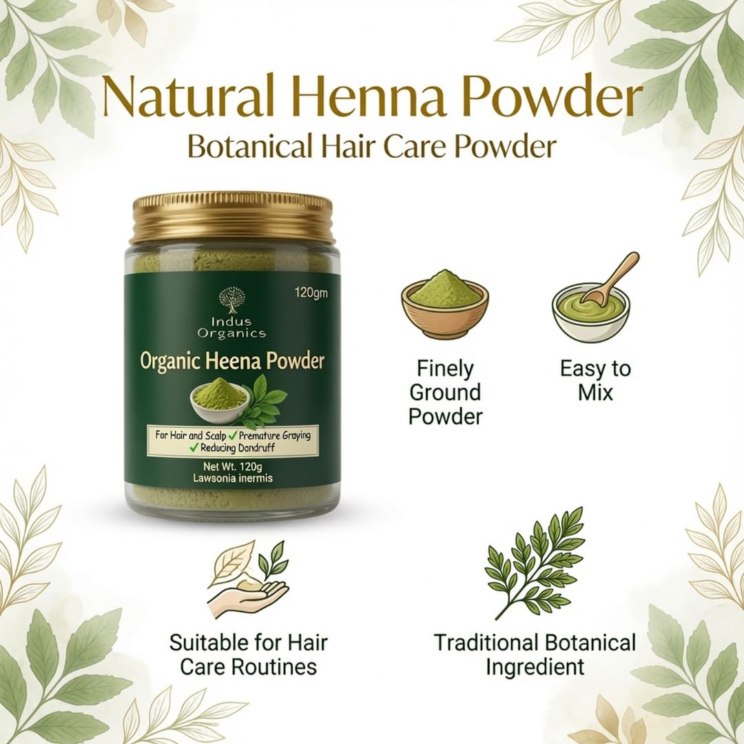 Indus Organics Heena/Henna Powder for Hair 120 gm | Mehndi | Fights Premature Greying & Long Lasting Henna | Natural Hair Dye |