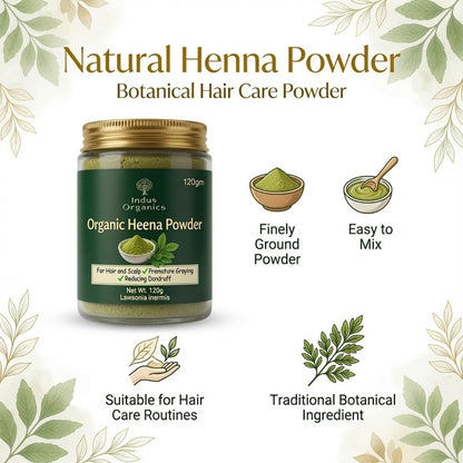 Indus Organics Heena/Henna Powder for Hair 120 gm | Mehndi | Fights Premature Greying & Long Lasting Henna | Natural Hair Dye |