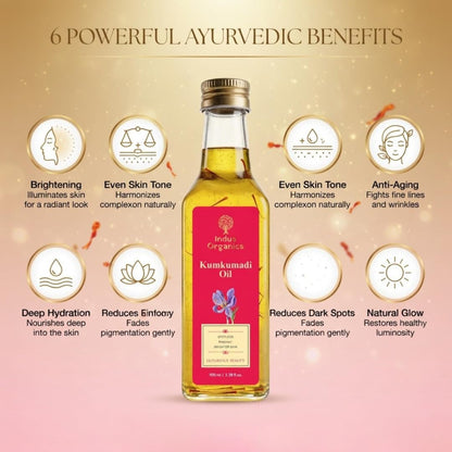 Indus Organics Kumkumadi Oil/Kumkumadi Tailam 100 ml For Glowing Skin | Help In Acne, Pimples, Pigmentation and Dark Spot | Natural Ayurvedic Face Oil | Dark Spot Removal | Enriched With Saffron, Sandalwood and Manjistha.