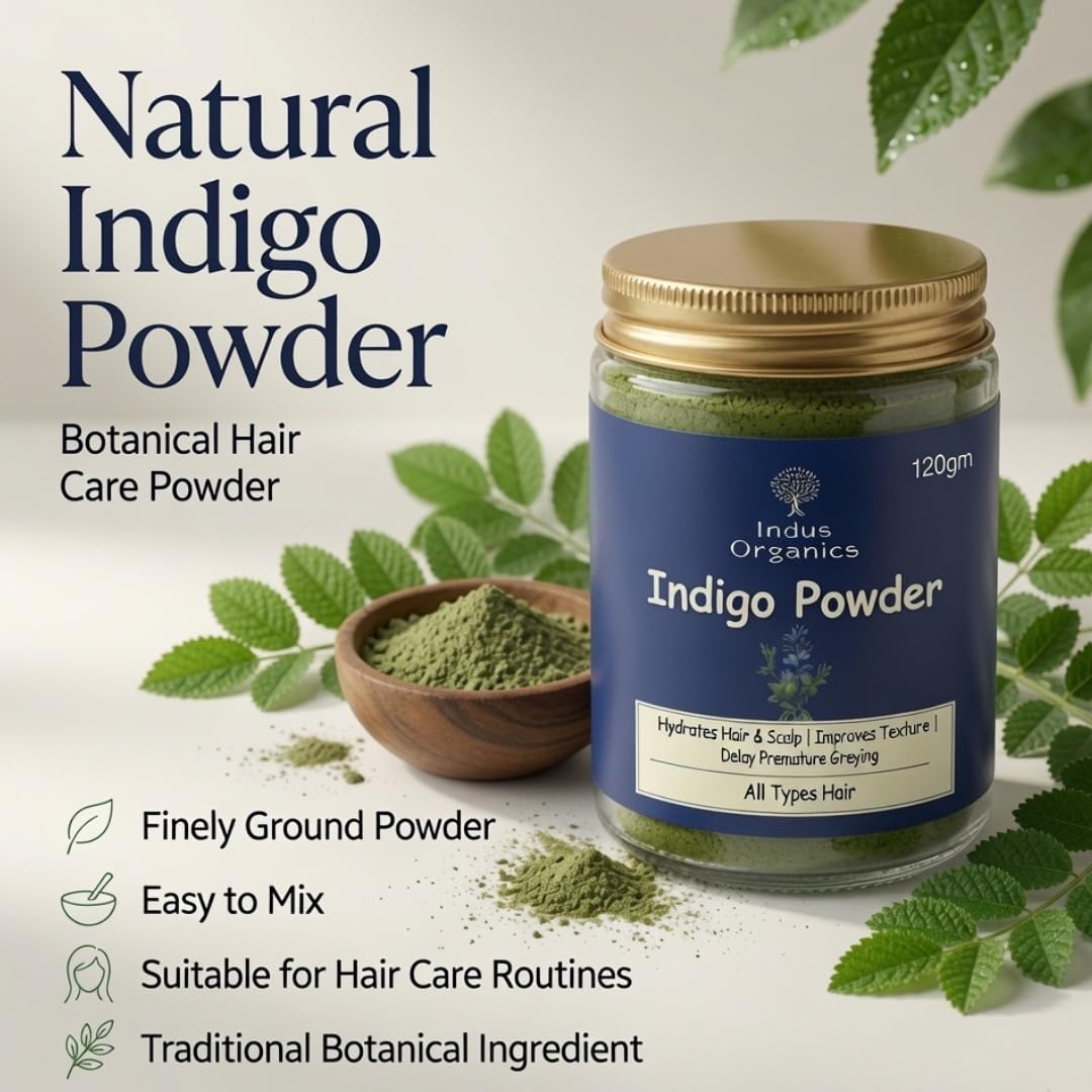 Indigo Powder for Hair Natural Herbal Plant Based Hair Color Chemical Free Dye Powder 120g | Glass jar