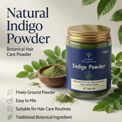 Indigo Powder for Hair Natural Herbal Plant Based Hair Color Chemical Free Dye Powder 120g | Glass jar