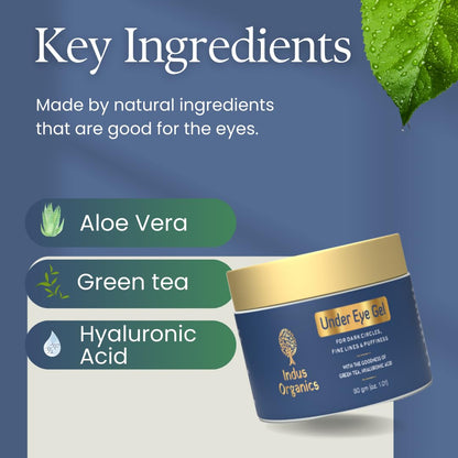 Indus Organics Under Eye Cream Gel for Dark Circles, Puffy Eyes, Wrinkles & Removal of Fine Lines for Women & Men, 30 gm