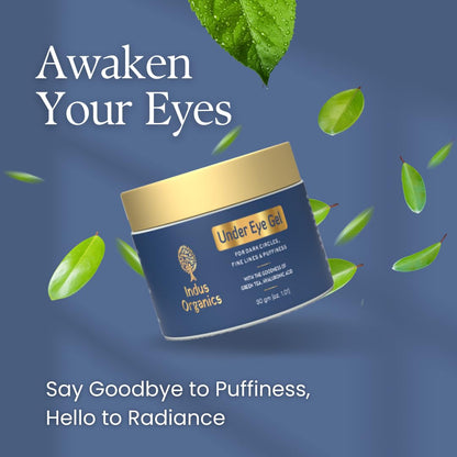 Indus Organics Under Eye Cream Gel for Dark Circles, Puffy Eyes, Wrinkles & Removal of Fine Lines for Women & Men, 30 gm