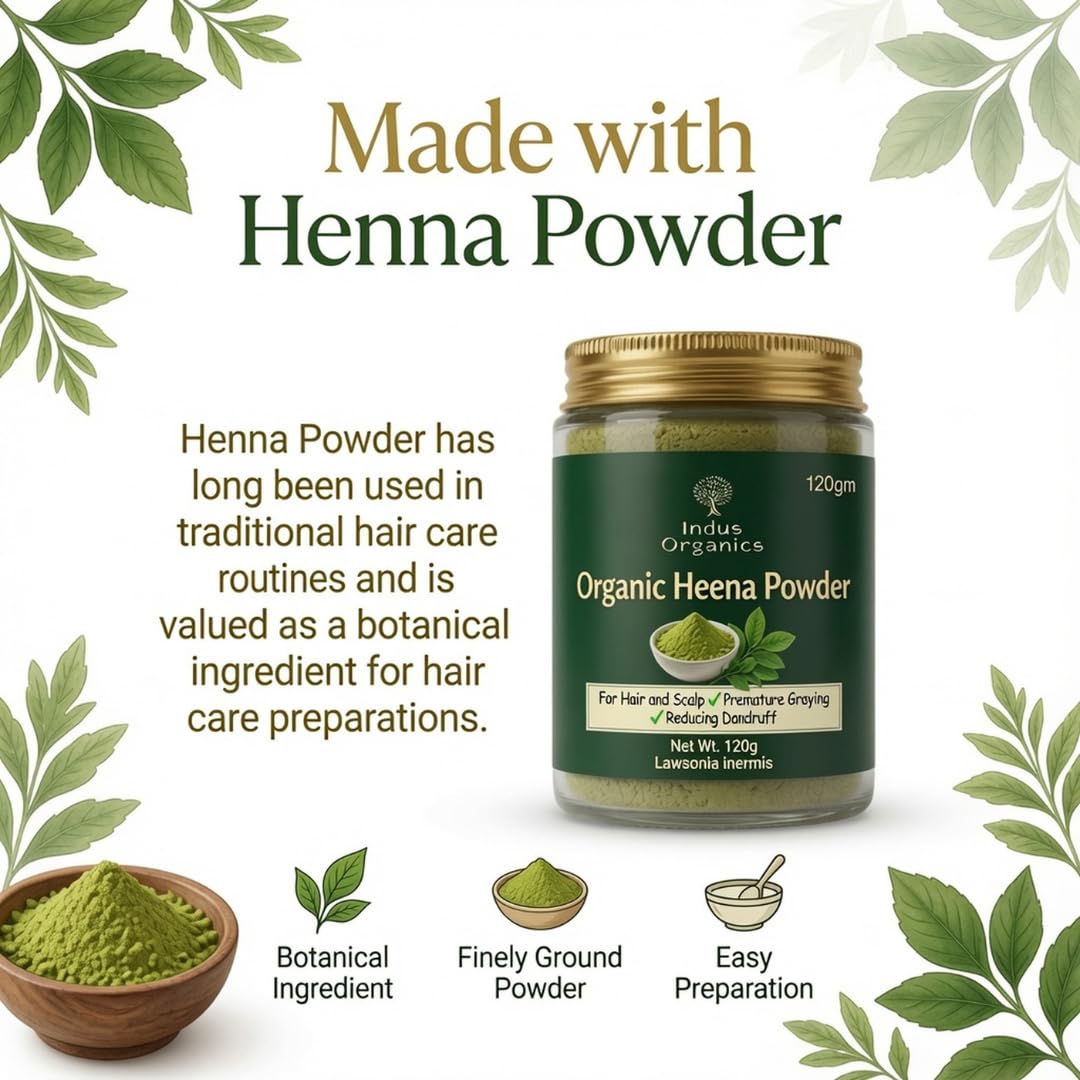 Indus Organics Heena/Henna Powder for Hair 120 gm | Mehndi | Fights Premature Greying & Long Lasting Henna | Natural Hair Dye |