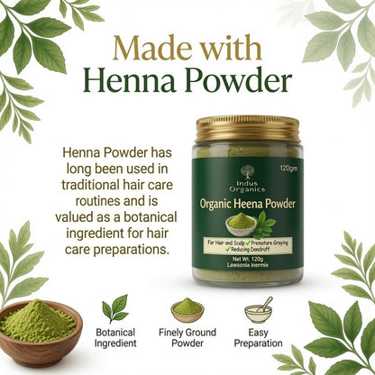Indus Organics Heena/Henna Powder for Hair 120 gm | Mehndi | Fights Premature Greying & Long Lasting Henna | Natural Hair Dye |