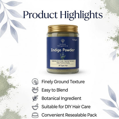 Indigo Powder for Hair Natural Herbal Plant Based Hair Color Chemical Free Dye Powder 120g | Glass jar