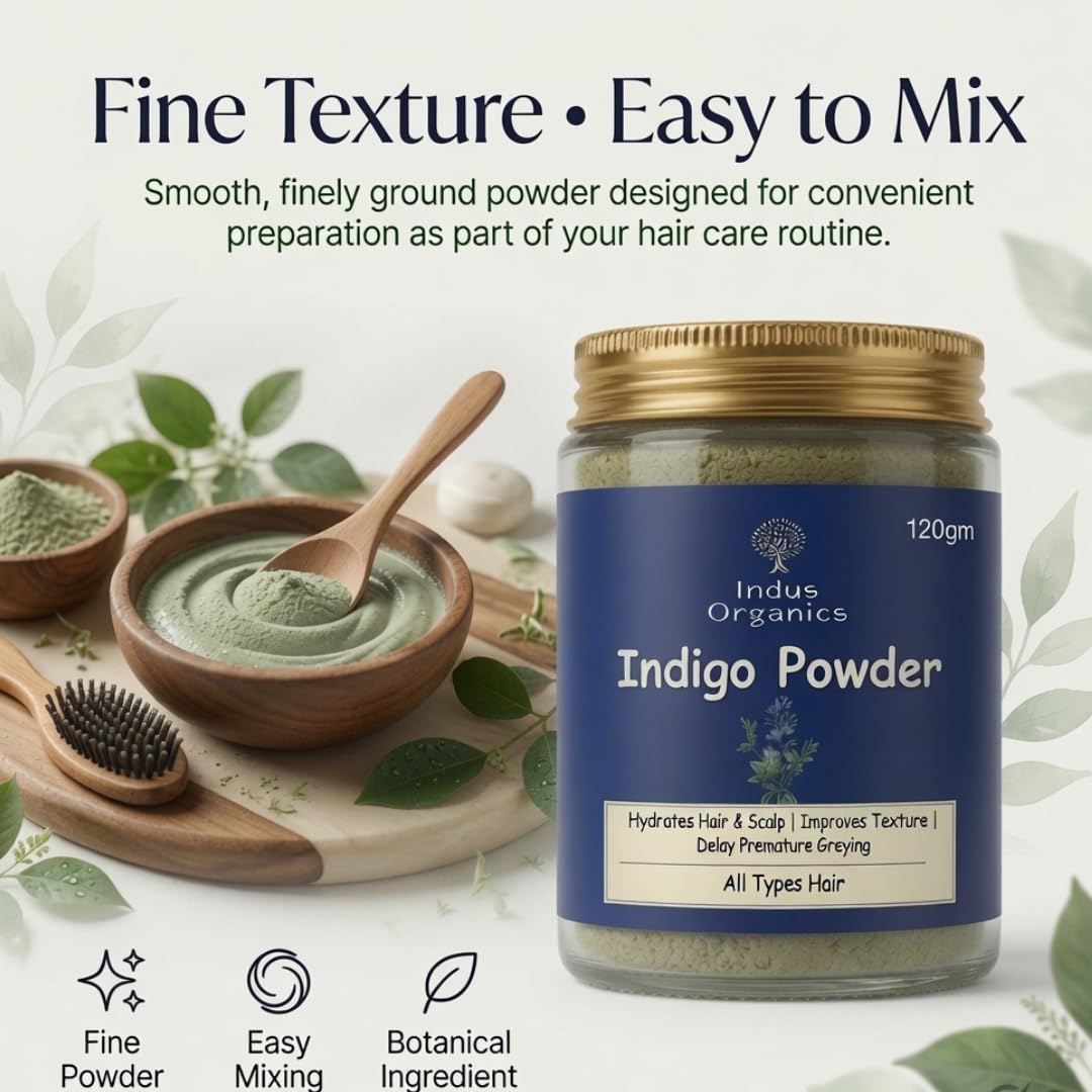 Indigo Powder for Hair Natural Herbal Plant Based Hair Color Chemical Free Dye Powder 120g | Glass jar