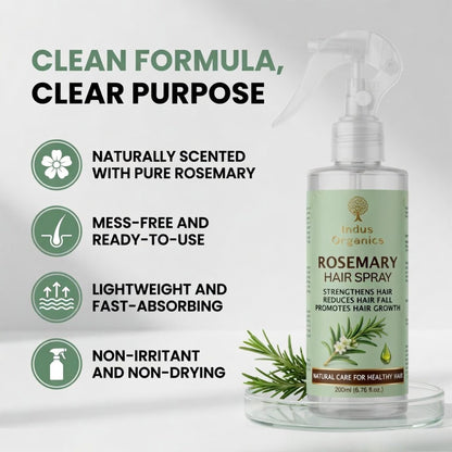 Indus Organics Rosemary Water Spray for Hair Growth  | Hair Growth Expert | Hair Spray for Regrowth | 200 Ml