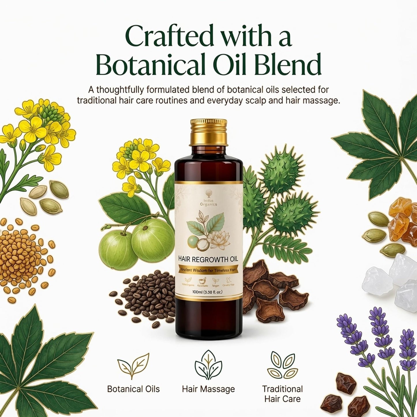 Indus organics Hair ReGrowth Oil | 96% Saw new Growth Promotes Hair Growth & Stimulates Hair Follicles | For Men & Women | 100ml