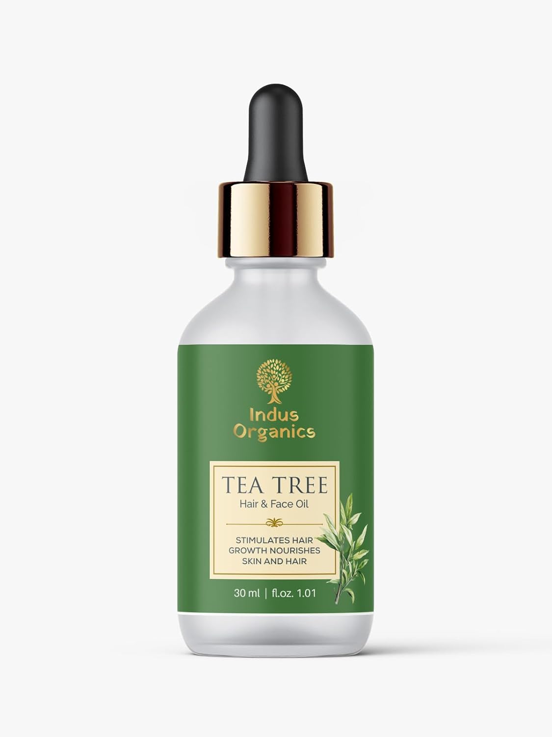Indus Organics Tea Tree Oil for Face | Hair & | Aromatherapy | 100% Organic | Reduce Dark Spots | Acne Care | Scalp Care | Hair Growth | Vegan | Cruelty-Free | 30ml