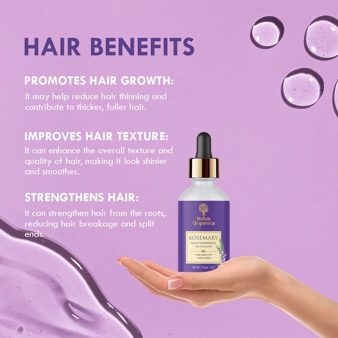 Indus Organics Rosemary Essential Oil 30 ml |Helpful for Hair Growth | Hydrates Skin | Hair Strengthen & Scalp Nourishment | 100% Pure and Natural Oil |