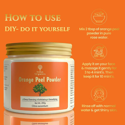 Indus Organics Orange Peel Powder face pack | Citrus aurantium - For Tan Removal, Oil Control, Glowing Skin, Scars, Boosten Collagen, Natural Skin cleanse and Natural Face pack with Vitamin C - 200gm |