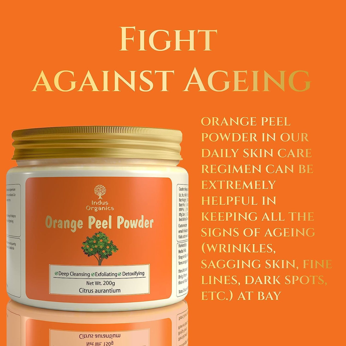 Indus Organics Orange Peel Powder face pack | Citrus aurantium - For Tan Removal, Oil Control, Glowing Skin, Scars, Boosten Collagen, Natural Skin cleanse and Natural Face pack with Vitamin C - 200gm |
